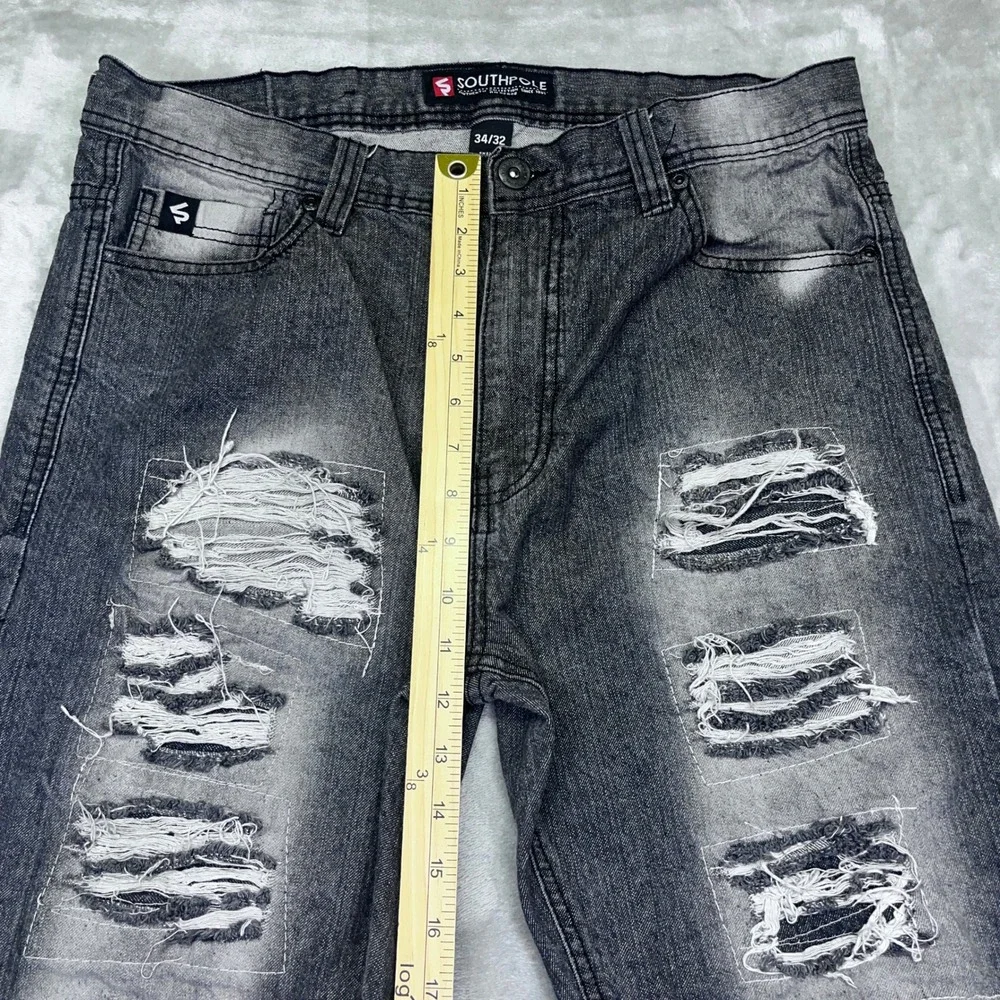 Southpole Distressed Denim Jeans Men's Sz 34 Black Gray‎ Ripped Grunge Western